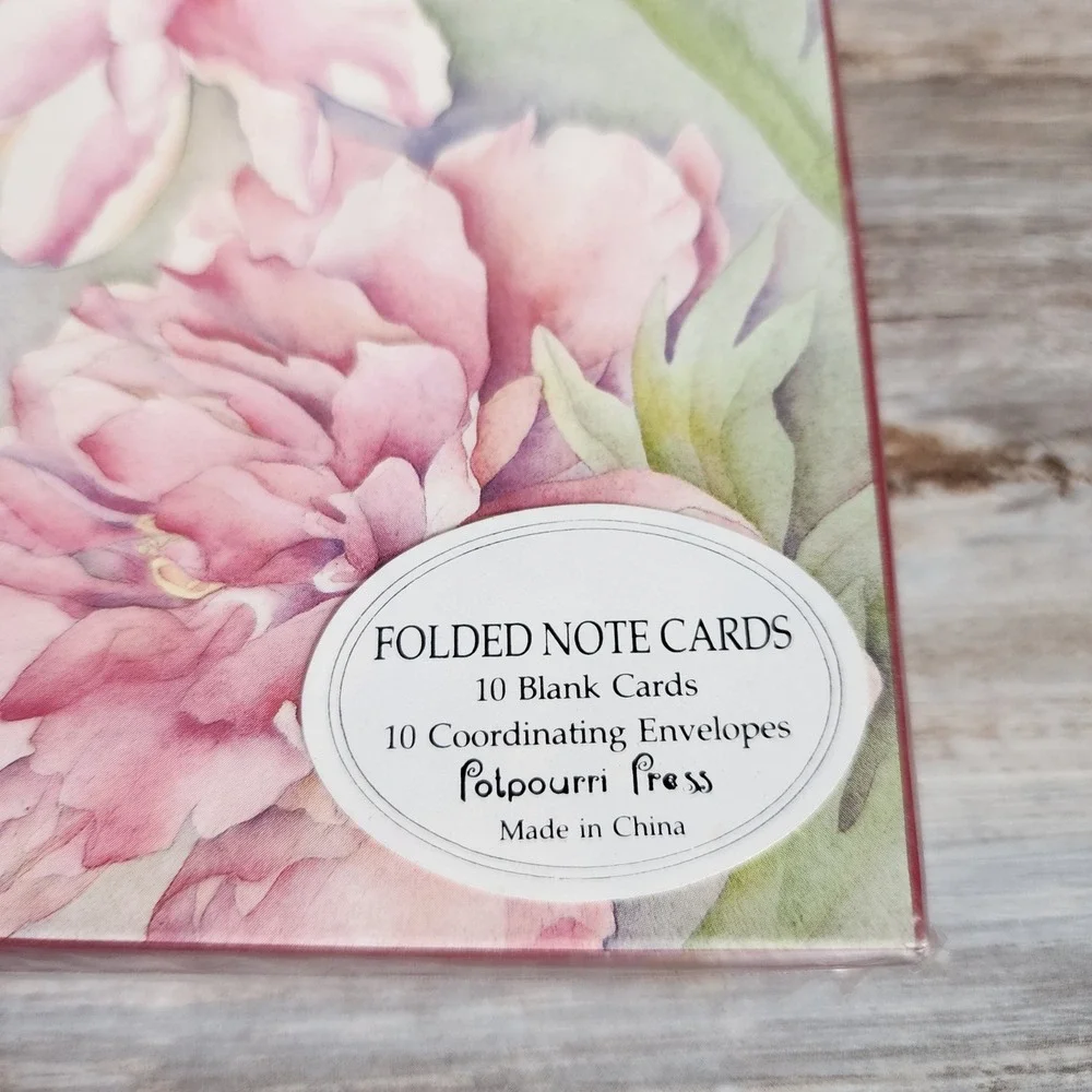 Potpourri Press Peonies Folded Note Cards 10 Count Blank Stationery Pink Floral